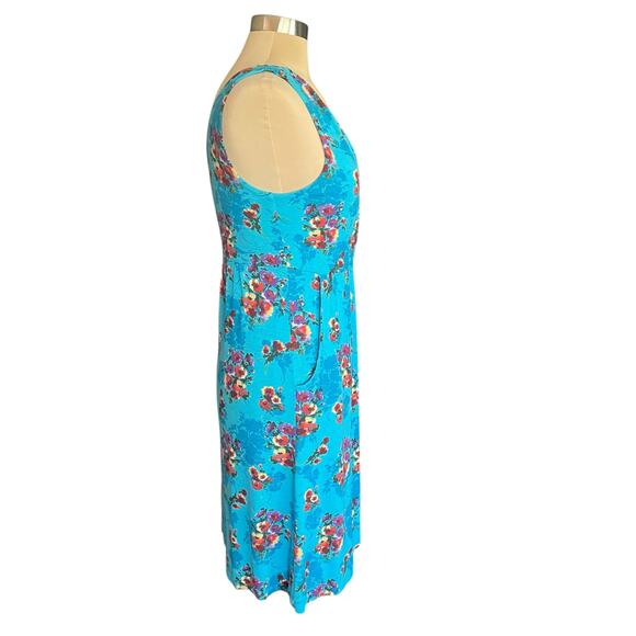 Garnet Hill Starlet Knit Blue Floral Dress Surplice Neck Sleeveless SMALL Summer - Picture 4 of 10